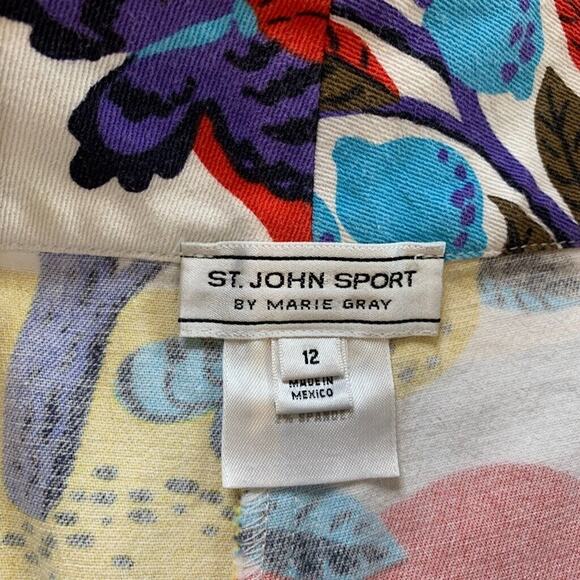 St. John Sport Pants Women 12 Multi Floral Fruit Butterfly Print Crop Marie Gray - Picture 6 of 10